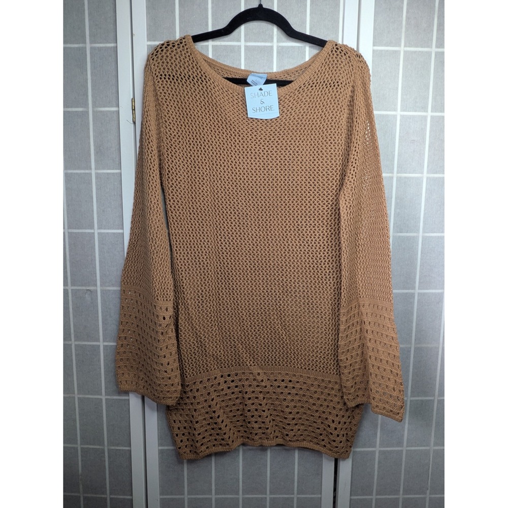 Shade & Shore Womens Large Knit Mesh Swim Cover Up Tunic NWT Vacay Coastal Brown